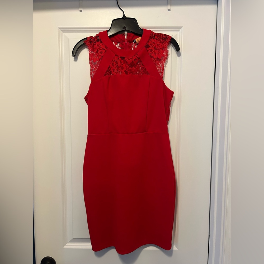 EXPRESS Red Dress with Lace Accents